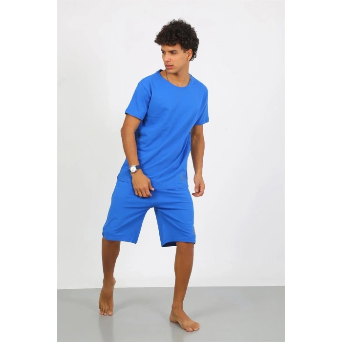 Erkek Pamuk Lakost Alt Üst Kaprili Pijama Takım Saks