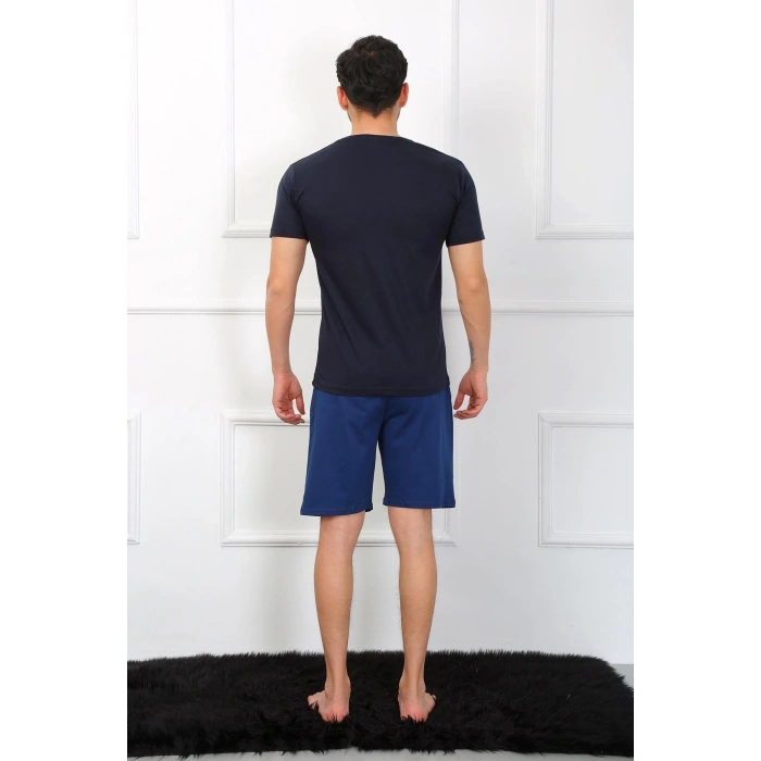 Erkek Penye 3lü Lacivert V Yaka Pijama Takımı