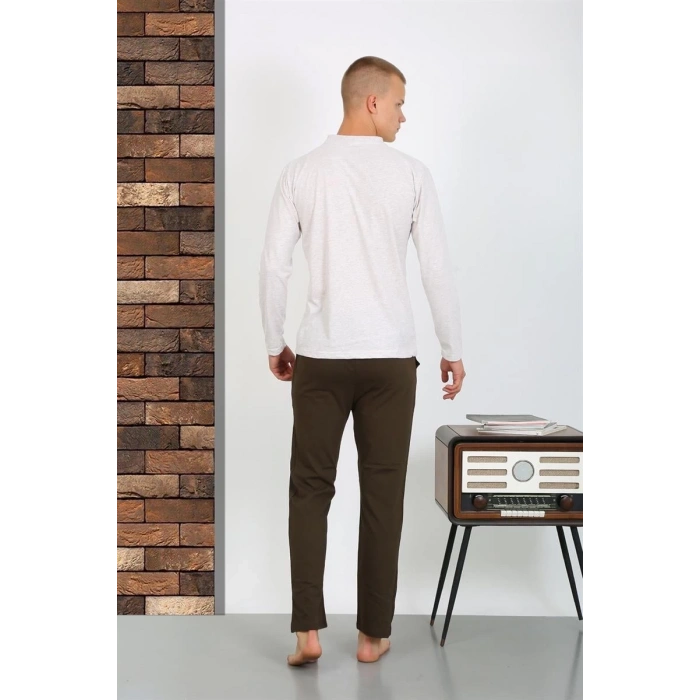 Erkek Penye Uzun Kol Pijama Takımı Ekru