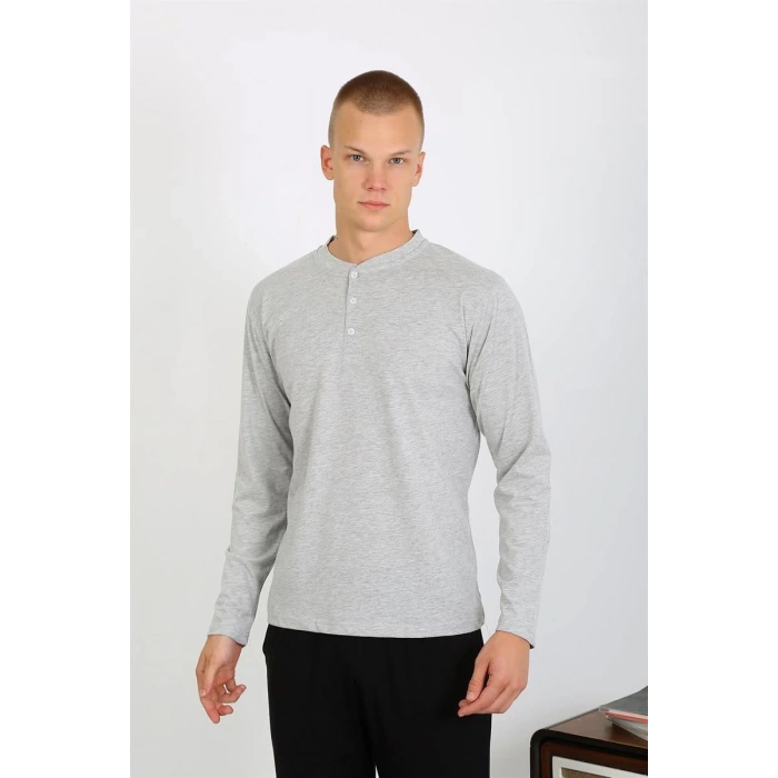 Erkek Penye Uzun Kol Pijama Takımı GRİ