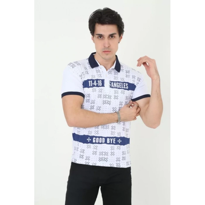 Erkek Yakalı Slim Fit Baskılı TShirt