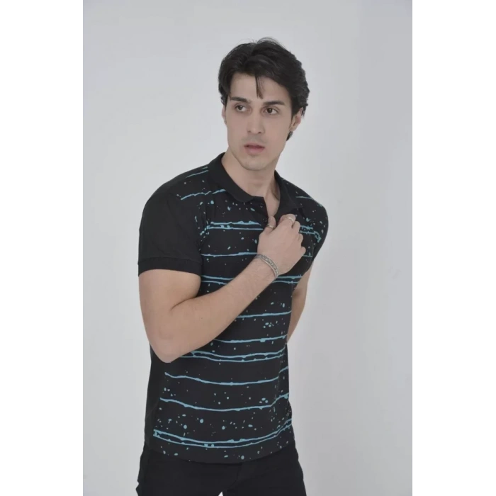 Erkek Yakalı Slim Fit Pike Çizgili TShirt