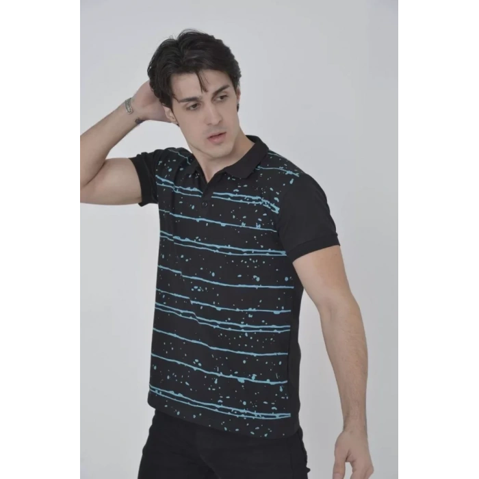 Erkek Yakalı Slim Fit Pike Çizgili TShirt