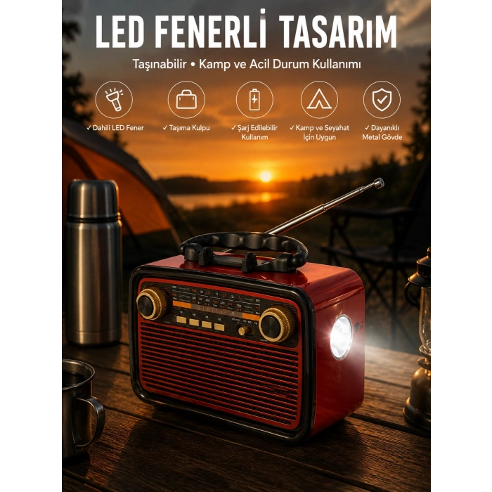 Eskitme Nostalji Tasarımlı Bluetoothlu Nostalji Radyo Ahşap Nostaljik Görünümlü