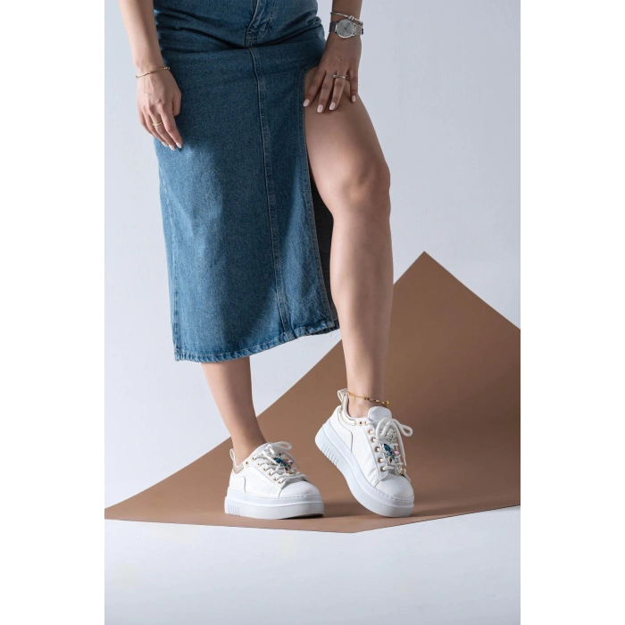 Estelle Beyaz Taş Aksesuarlı Spor Ayakkabı