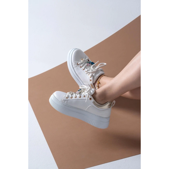 Estelle Beyaz Taş Aksesuarlı Spor Ayakkabı