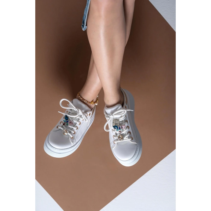Estelle Beyaz Taş Aksesuarlı Spor Ayakkabı