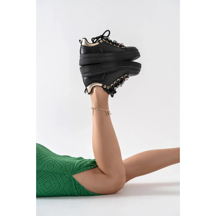 Estelle Siyah Taş Aksesuarlı Spor Ayakkabı