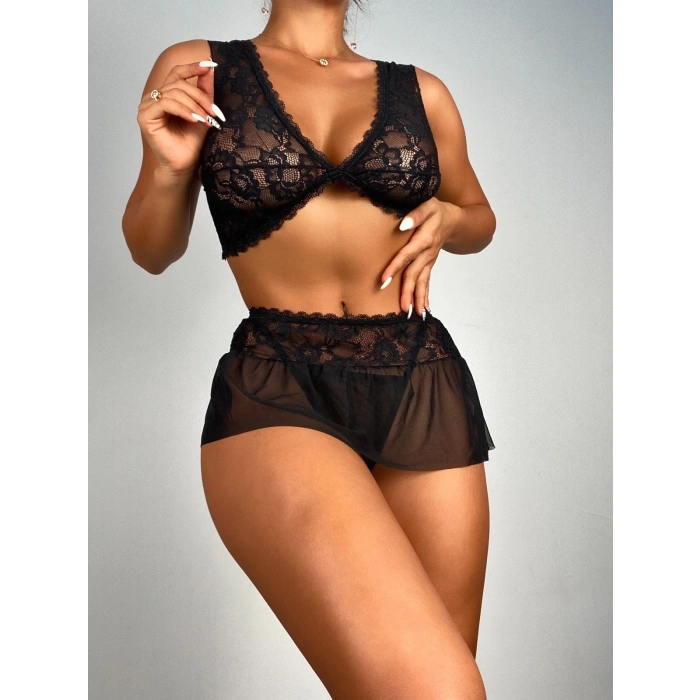 Etekli Dantel Detaylı Fantazi Gecelik