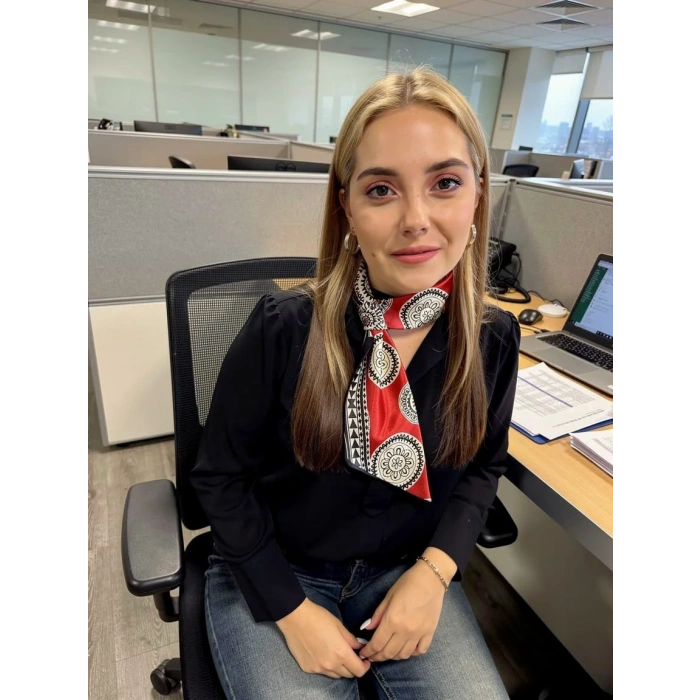 Etnik Desen Kombin Tamamlayıcı Kadın Saten Fular Günlük&Özel Gün,Hediye Olarak Alınır