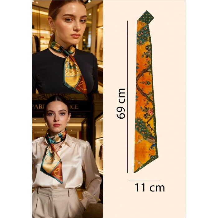 Etnik Desen Kombin Tamamlayıcı Kadın Saten Fular Günlük&Özel Gün,Hediye Olarak Alınır