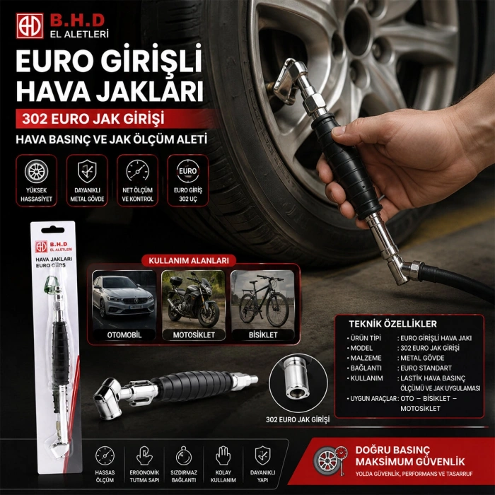 EURO JACK LASTİK HAVA BASINÇ ÖLÇÜM ALETİ OTO - BİSİKLET - MOTORSİKLET - BOT (4887)