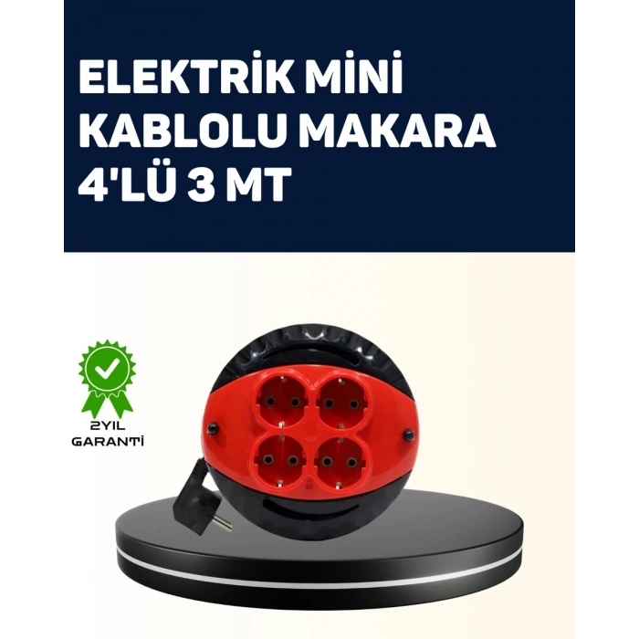Ev Ve Ofis İçin 3 Metre Kablolu 4 Priz Makarası