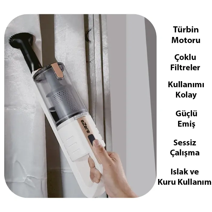 Ezere 15000pa Led Işıklı Kuru Islak Kullanım  Kablosuz Güçlü El Araç-ev Süpürgesi
