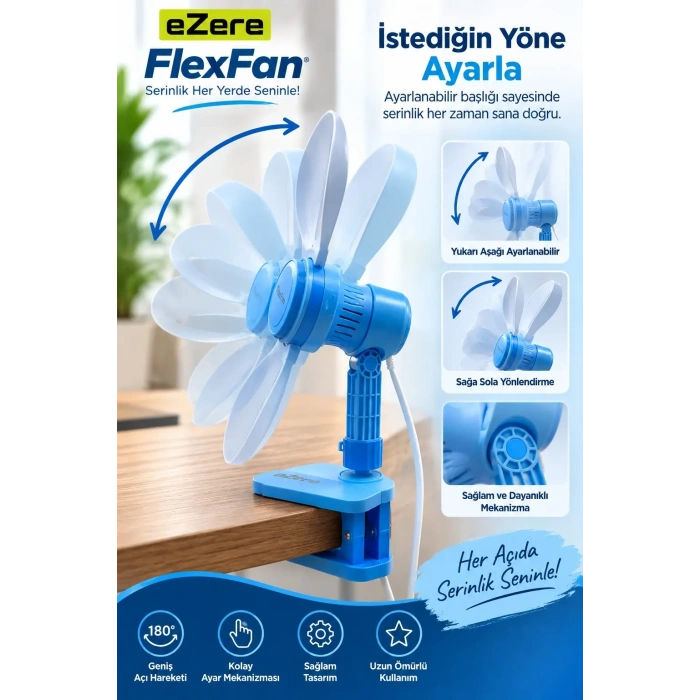 Ezere Flexfan Klipsli Elektirikli Vantilatör Ev Ofis Mini Fan-(5775)