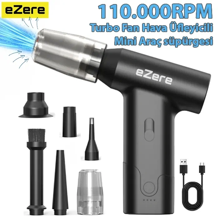 Ezere J02 Çift Fonksiyonlu Mini Araç Süpürgesi & Turbo Fan Hava Üfleyici