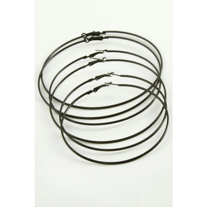 Ezme Çizgili Metal Halka Küpe 6 Adet