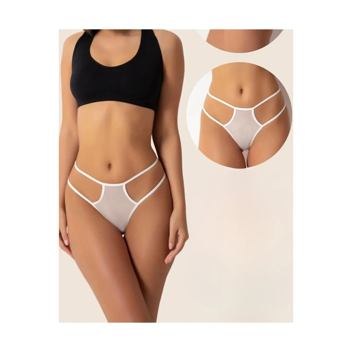 Fantazi Beyaz Seksi Tül Kadın String - Fantezi Tanga