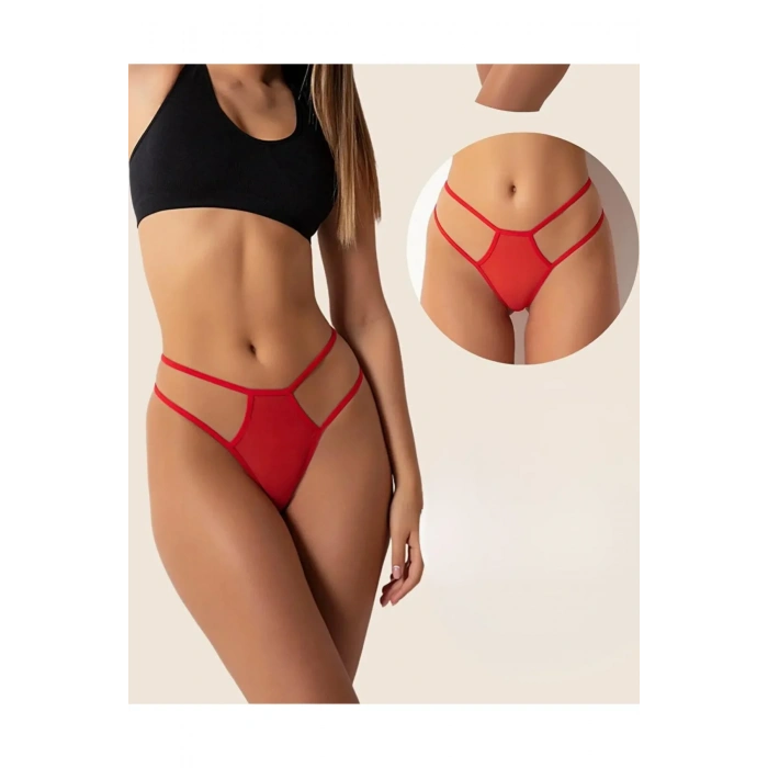 Fantazi Kırmızı Seksi Tül Kadın String - Fantezi Tanga