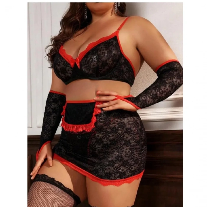 Fantazi Seksi Dantel Babydol Fantezi Gecelik (çorapsız)