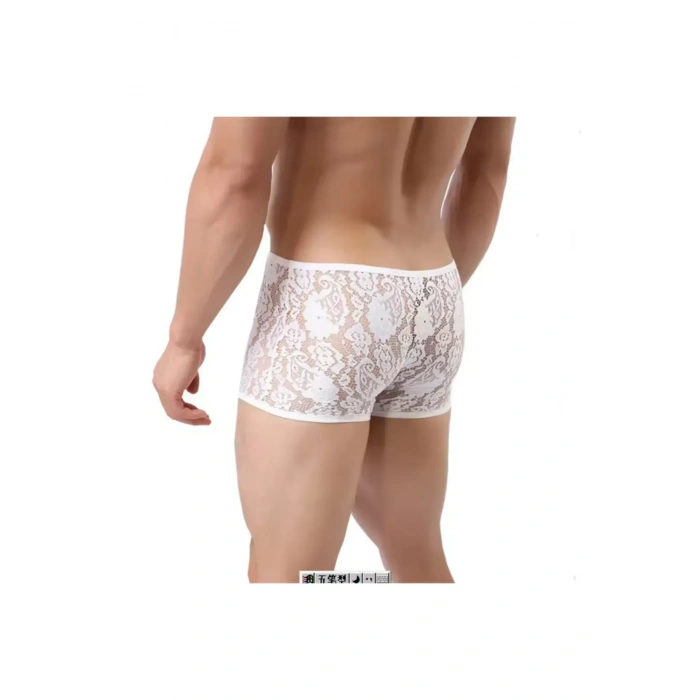Fantezi Dantelli Beyaz Seksi Erkek Boxer - Erkek İç Çamaşırı