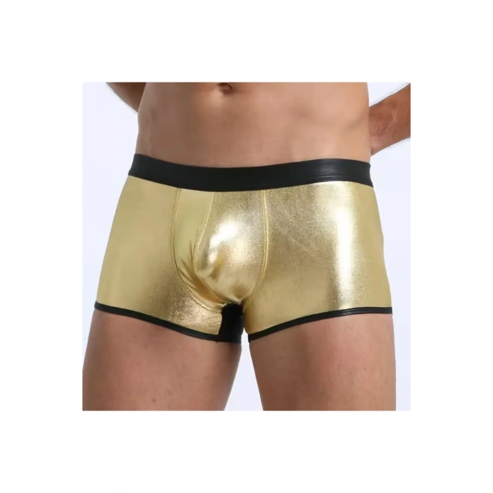 Fantezi Deri Görünümlü Seksi Altın Erkek Boxer - Fantezi Tanga