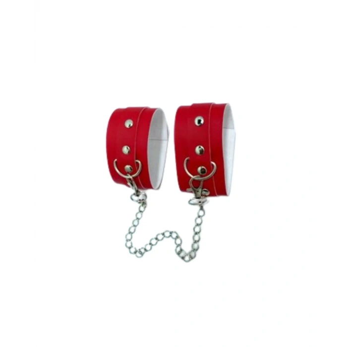Fantezi Deri Seksi Kırmızı Kedi Maske Kelepçe Kırbaç Seti ( 3lü Set)