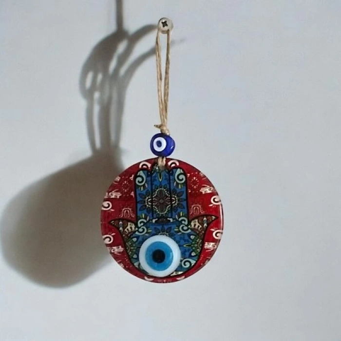 Fatma Ana Bereket Eli Desenli Nazar Boncuklu Duvar Süsü 10 Cm Cam Duvar Süsü