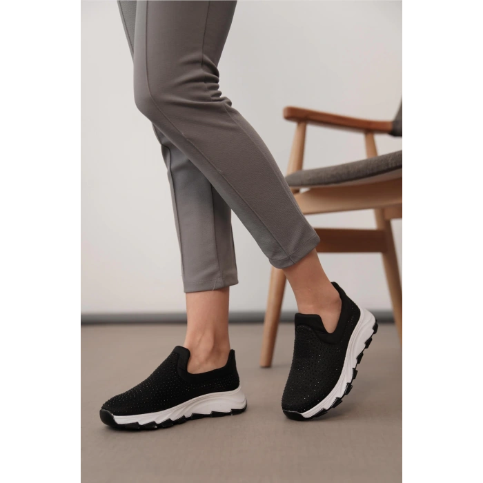 Faylinn Siyah Taşlı Streç Spor Ayakkabı