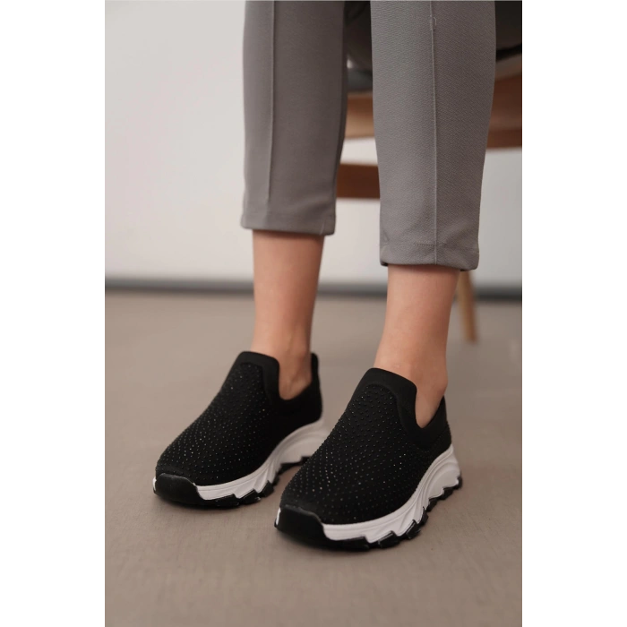 Faylinn Siyah Taşlı Streç Spor Ayakkabı