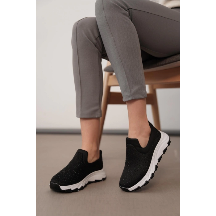 Faylinn Siyah Taşlı Streç Spor Ayakkabı