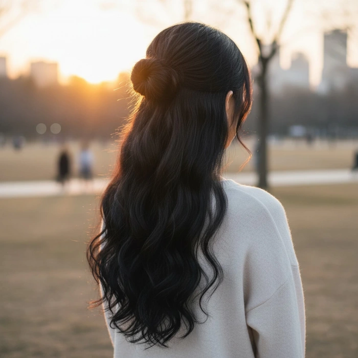 Fiber Sentetik Dalgalı Yarım Ay + 2 Yan Çıt Çıt - Siyah