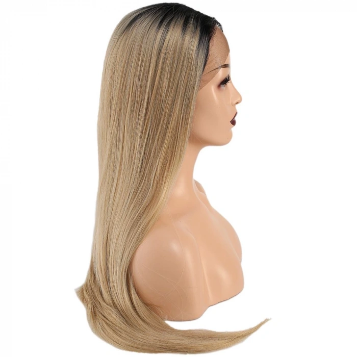 Fiber Sentetik Düz Uzun Tül Peruk - Siyah Balköpüğü Ombreli