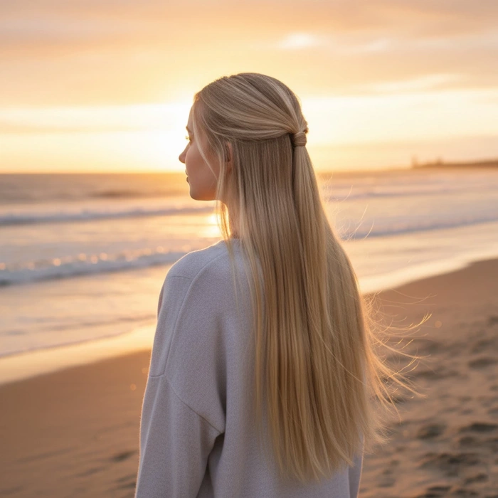 Fiber Sentetik Düz Yarım Ay + 2 Yan Çıt Çıt - Kumral Beyaz Platin Röfleli