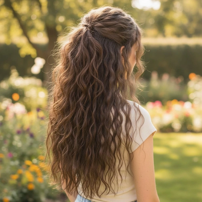 Fiber Sentetik Kabarık Dalgalı Yarım Ay + 2 Yan Çıt Çıt - Açık Kahve