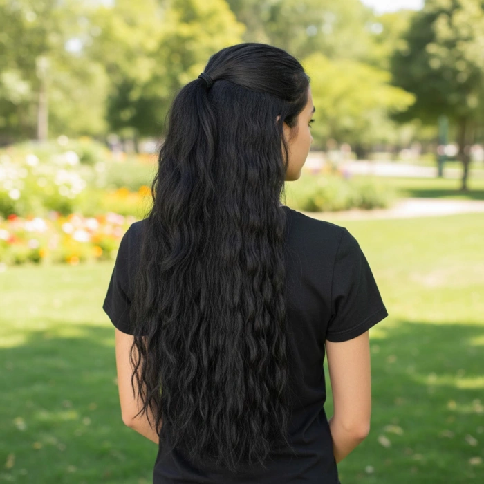 Fiber Sentetik Kabarık Dalgalı Yarım Ay + 2 Yan Çıt Çıt - Siyah