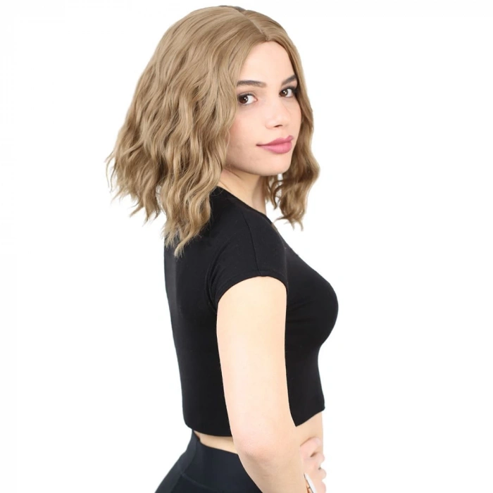 Fiber Sentetik Kısa Dalgalı Perçemsiz Peruk - Bebek Kumralı