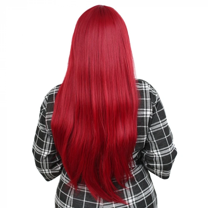 Fiber Sentetik Uzun Düz Kahküllü Peruk - Kızıl