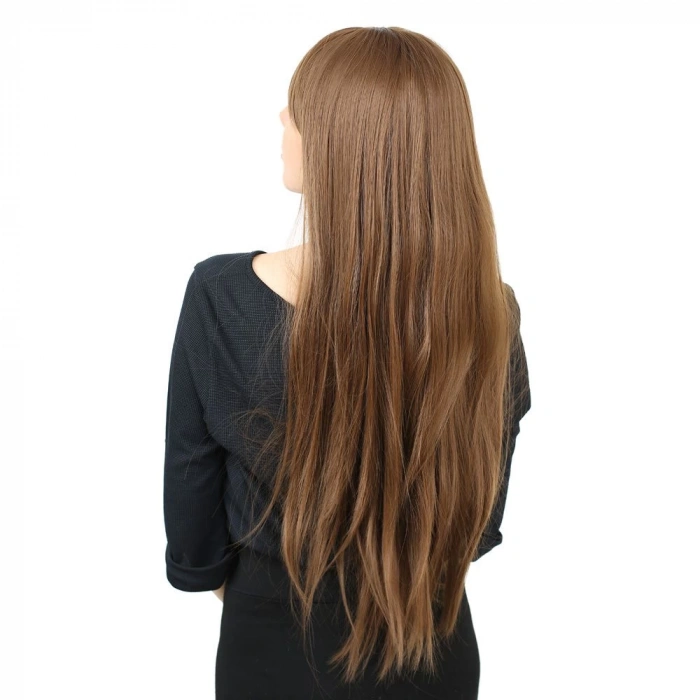 Fiber Sentetik Uzun Düz Kahküllü Peruk - Kumral