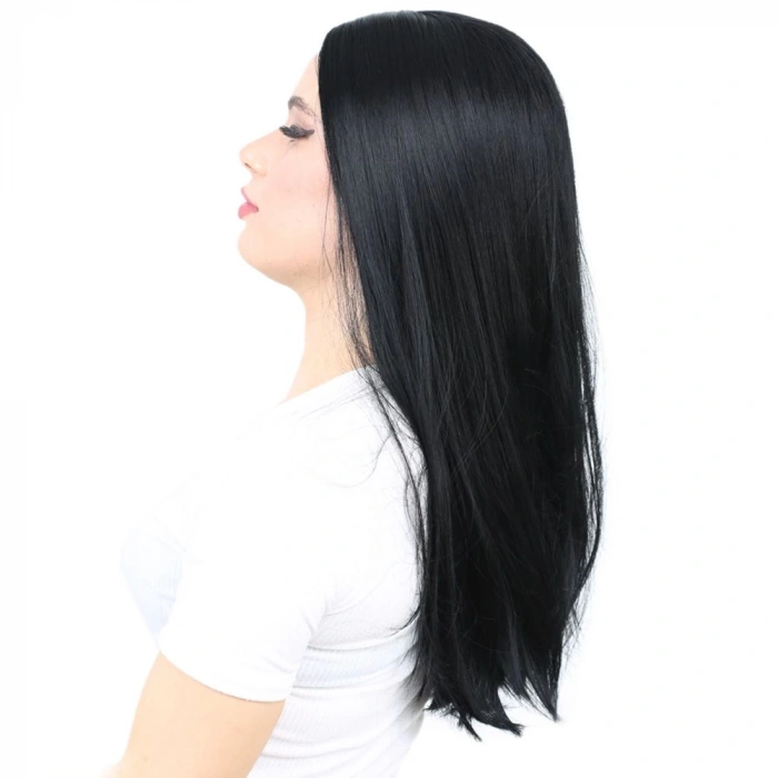 Fiber Sentetik Uzun Düz Peruk - Siyah