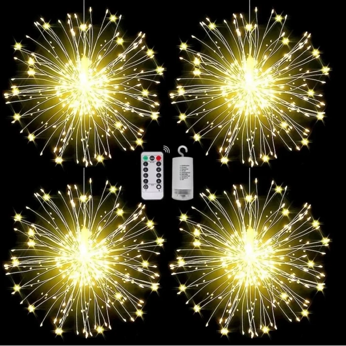 Fişli Asılı Havai Fişek Işıkları 120 LED Ampul Bakır Tel Şerit Işık (4887)