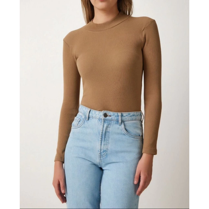 Full Likralı Fitilli Kaşkorse Body - Kahve -