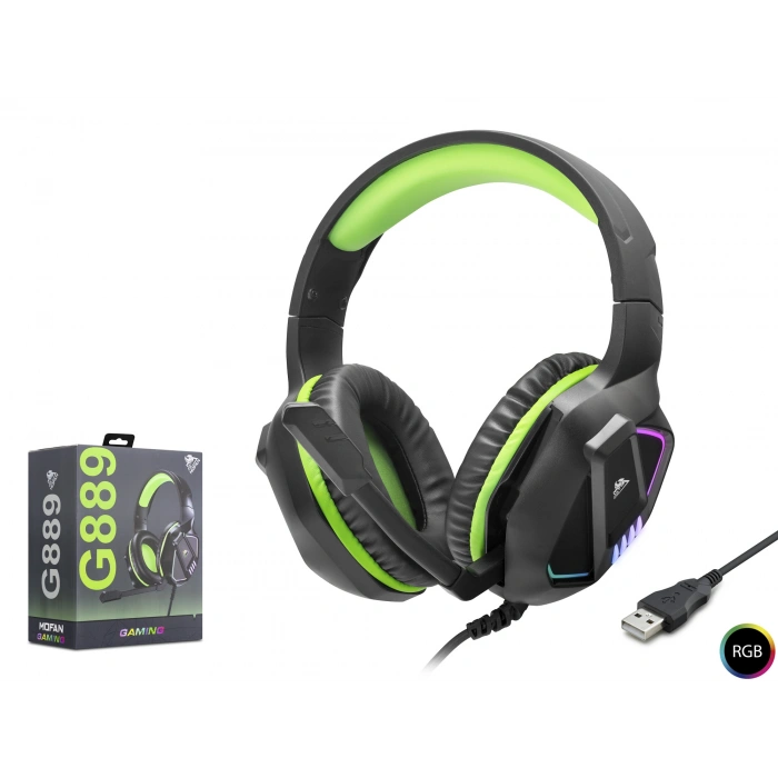 Gaming Kulaklik Usb Rgb - Si̇yah/Yeşil G889