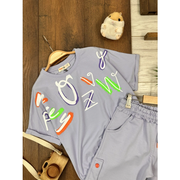 GARSON BOY MOR BİSİKLET YAKA KISA KOLLU LASTİKLİ BEL KIZ ÇOCUK & BEBEK ALT ÜST ŞORTLU TAKIM