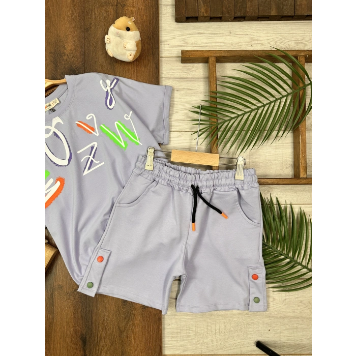 GARSON BOY MOR BİSİKLET YAKA KISA KOLLU LASTİKLİ BEL KIZ ÇOCUK & BEBEK ALT ÜST ŞORTLU TAKIM