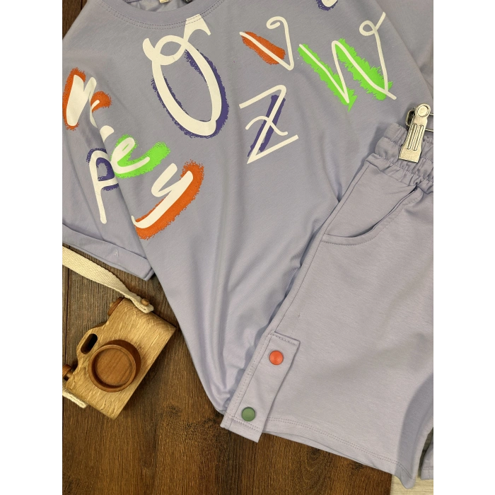 GARSON BOY MOR BİSİKLET YAKA KISA KOLLU LASTİKLİ BEL KIZ ÇOCUK & BEBEK ALT ÜST ŞORTLU TAKIM