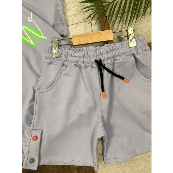 GARSON BOY MOR BİSİKLET YAKA KISA KOLLU LASTİKLİ BEL KIZ ÇOCUK & BEBEK ALT ÜST ŞORTLU TAKIM