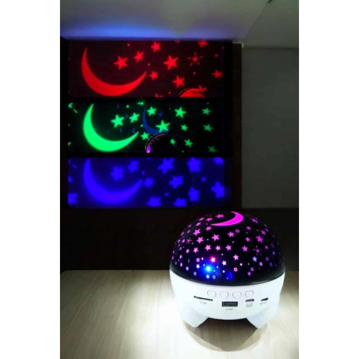 Gece Lambası Projeksiyon Görünümlü Şarjlı Yıldızlı Yuvarlak