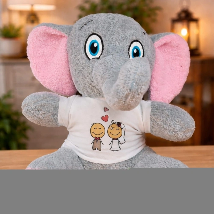 Gelin Damat Tasarım Tişörtlü Peluş Sevimli Fil