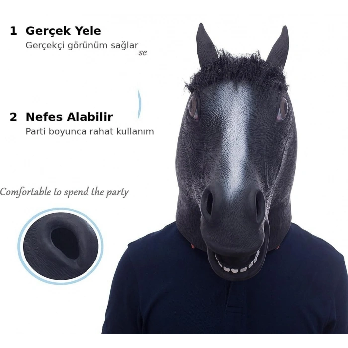 Gerçekçi At Kafası Maskesi Siyah Renk